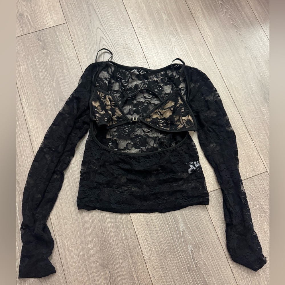 Black Lace Long Sleeve Top